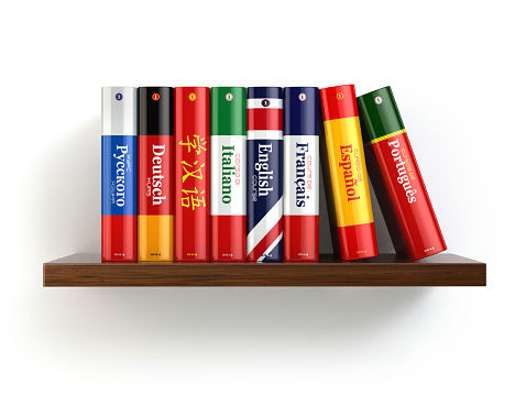 Language dictionaries on shelf